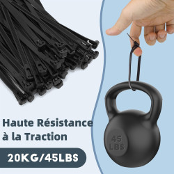 Serre Cable Serflex Noir Réutilisable,100Pièces 300mmx4,8mm Collier de Serrage, Attache Câble Durable Résistant au UV, Zip Ties 