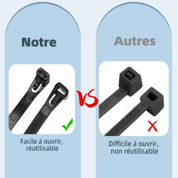 Serre Cable Serflex Noir Réutilisable,100Pièces 300mmx4,8mm Collier de Serrage, Attache Câble Durable Résistant au UV, Zip Ties 