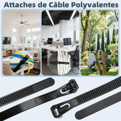 Serre Cable Serflex Noir Réutilisable,100Pièces 300mmx4,8mm Collier de Serrage, Attache Câble Durable Résistant au UV, Zip Ties 