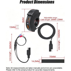 Chargeur de Téléphone pour Moto pour Yamaha Tenere 700 2019-2024, Double Port USB-A et Type-C, Prise USB pour Moto avec Couvercl