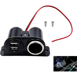 Prise Allume Cigare USB, Panneau Prise 12V 24V avec Double Port USB et Voyant LED, Répartiteur d’Alimentation à Montage Fixe Câb