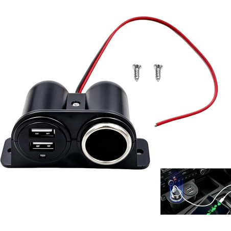 Prise Allume Cigare USB, Panneau Prise 12V 24V avec Double Port USB et Voyant LED, Répartiteur d’Alimentation à Montage Fixe Câb