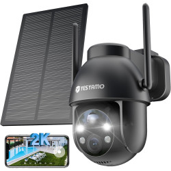 YESYAMO 2K Camera Surveillance WiFi Exterieure sans Fil Batterie-Panneau Solaire Amovible, 360° PTZ, Camera Exterieur Solaire(2.