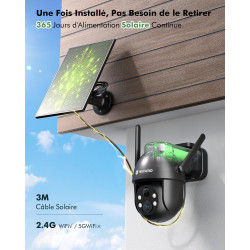 YESYAMO 2K Camera Surveillance WiFi Exterieure sans Fil Batterie-Panneau Solaire Amovible, 360° PTZ, Camera Exterieur Solaire(2.