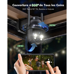 YESYAMO 2K Camera Surveillance WiFi Exterieure sans Fil Batterie-Panneau Solaire Amovible, 360° PTZ, Camera Exterieur Solaire(2.