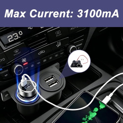 Prise Allume Cigare USB, Panneau Prise 12V 24V avec Double Port USB et Voyant LED, Répartiteur d’Alimentation à Montage Fixe Câb