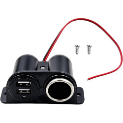 Prise Allume Cigare USB, Panneau Prise 12V 24V avec Double Port USB et Voyant LED, Répartiteur d’Alimentation à Montage Fixe Câb