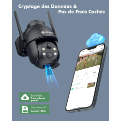 YESYAMO 2K Camera Surveillance WiFi Exterieure sans Fil Batterie-Panneau Solaire Amovible, 360° PTZ, Camera Exterieur Solaire(2.