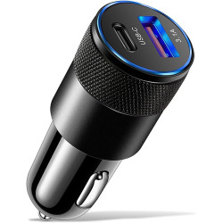 Chargeur Voiture Double Port USB-C PD 38W et USB-A QC 3.1A, Adaptateur Allume-Cigare, Charge Rapide 15W