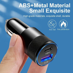 Chargeur Voiture Double Port USB-C PD 38W et USB-A QC 3.1A, Adaptateur Allume-Cigare, Charge Rapide 15W