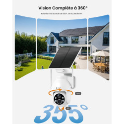 YESYAMO 2K Camera Surveillance WiFi Exterieure sans Fil Batterie-Panneau Solaire Amovible, 360° PTZ, Camera Exterieur Solaire(2.
