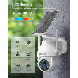 YESYAMO 2K Camera Surveillance WiFi Exterieure sans Fil Batterie-Panneau Solaire Amovible, 360° PTZ, Camera Exterieur Solaire(2.