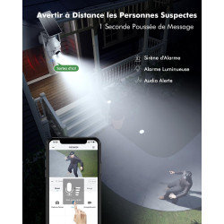 YESYAMO 2K Camera Surveillance WiFi Exterieure sans Fil Batterie-Panneau Solaire Amovible, 360° PTZ, Camera Exterieur Solaire(2.