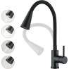 Robinet Cuisine Noir, Mitigeur Cuisine avec Bec Flexible 4 Modes de Réglage, Robinetterie Evier Pivotant à 360° en Acier Inoxyda