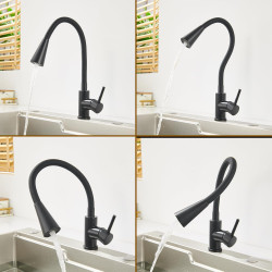 Robinet Cuisine Noir, Mitigeur Cuisine avec Bec Flexible 4 Modes de Réglage, Robinetterie Evier Pivotant à 360° en Acier Inoxyda