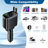5 en 1 Rétractable Chargeur Voiture 45W Adaptateur Allume USB Cigare QC3.0 Rapide Charge USB-C/USB-A et Ajustable Câble Type-C P