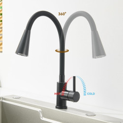 Robinet Cuisine Noir, Mitigeur Cuisine avec Bec Flexible 4 Modes de Réglage, Robinetterie Evier Pivotant à 360° en Acier Inoxyda