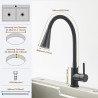 Robinet Cuisine Noir, Mitigeur Cuisine avec Bec Flexible 4 Modes de Réglage, Robinetterie Evier Pivotant à 360° en Acier Inoxyda