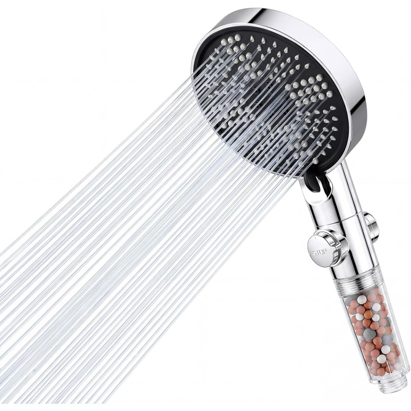 Oderra Pommeau de Douche Anti Calcaire, Pomme de Douche Haute Pression, 6 Modes De Jet, Filtration Triple Couche, Raccord Univer