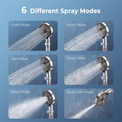 Oderra Pommeau de Douche Anti Calcaire, Pomme de Douche Haute Pression, 6 Modes De Jet, Filtration Triple Couche, Raccord Univer