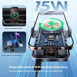 Support De Téléphone Rotatif Intelligent Et Chargeur sans Fil 2-en-1 pour Voiture, Sueean Support Telephone Voiture Magnetiqu, U
