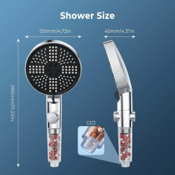 Oderra Pommeau de Douche Anti Calcaire, Pomme de Douche Haute Pression, 6 Modes De Jet, Filtration Triple Couche, Raccord Univer