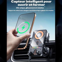 Support De Téléphone Rotatif Intelligent Et Chargeur sans Fil 2-en-1 pour Voiture, Sueean Support Telephone Voiture Magnetiqu, U