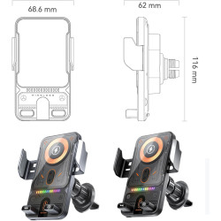 Support De Téléphone Rotatif Intelligent Et Chargeur sans Fil 2-en-1 pour Voiture, Sueean Support Telephone Voiture Magnetiqu, U