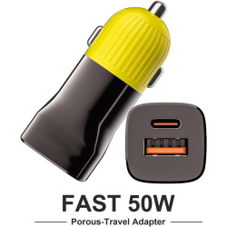 Chargeur de voiture rapide | 50 W en de zinc antidérapant | Adaptateur de voiture portable antidérapant pour téléphone, casque, 