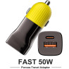 Chargeur de voiture rapide | 50 W en de zinc antidérapant | Adaptateur de voiture portable antidérapant pour téléphone, casque, 