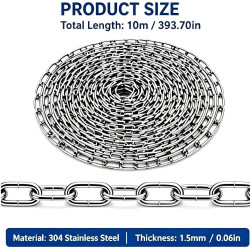 10 M X 1.5mm Chaine Acier Inoxydable 304 Bricolage Chainette Acier Inoxydable, Chaîne En Acier Inoxydable, Chaîne pour Suspendre