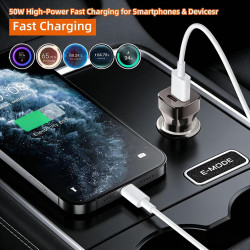 Chargeur de voiture rapide | 50 W en de zinc antidérapant | Adaptateur de voiture portable antidérapant pour téléphone, casque, 