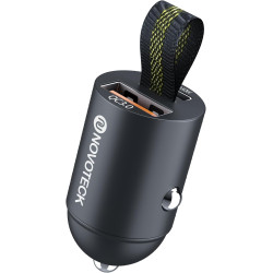 Mini Chargeur Voiture USB C 30W, Adaptateur Allume Cigare Rapide Métal Double Port PD & QC 3.0, avec Anneau de Tirage, Compatibl