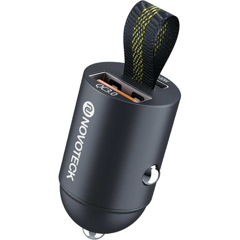 Mini Chargeur Voiture USB C 30W, Adaptateur Allume Cigare Rapide Métal Double Port PD & QC 3.0, avec Anneau de Tirage, Compatibl