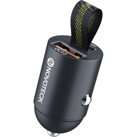 Mini Chargeur Voiture USB C 30W, Adaptateur Allume Cigare Rapide Métal Double Port PD & QC 3.0, avec Anneau de Tirage, Compatibl