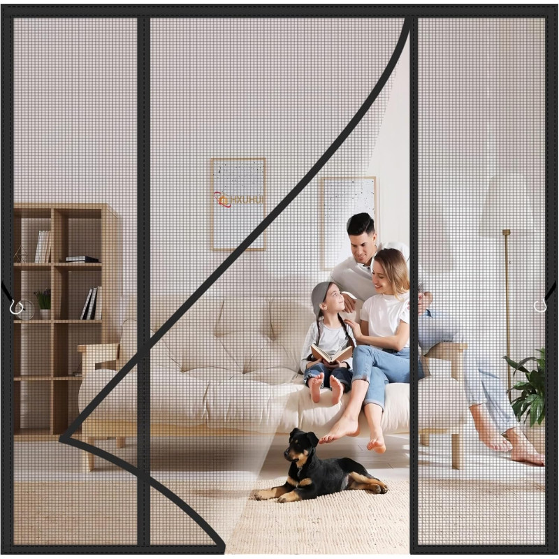 Moustiquaire Porte Double Rideau Magnétique 270x230cm Éloigne les mouches et moustiques tout en laissant entrer l'air frais pour