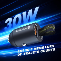 Mini Chargeur Voiture USB C 30W, Adaptateur Allume Cigare Rapide Métal Double Port PD & QC 3.0, avec Anneau de Tirage, Compatibl