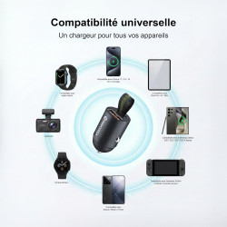 Mini Chargeur Voiture USB C 30W, Adaptateur Allume Cigare Rapide Métal Double Port PD & QC 3.0, avec Anneau de Tirage, Compatibl