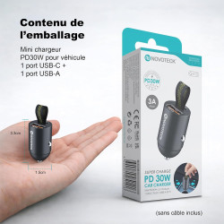 Mini Chargeur Voiture USB C 30W, Adaptateur Allume Cigare Rapide Métal Double Port PD & QC 3.0, avec Anneau de Tirage, Compatibl