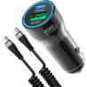 Adaptateur allume-cigare USB C 75 W avec câble de charge spirale de type C de 2 m, PD45W & QC30W Chargeur de voiture USB C pour 