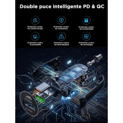 Adaptateur allume-cigare USB C 75 W avec câble de charge spirale de type C de 2 m, PD45W & QC30W Chargeur de voiture USB C pour 