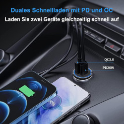 38 W USB C 12 V Adaptateur Allume-Cigare （PD&QC3.0 Chargeur Allume-Cigare ） pour iPhone 17 16 15 14 13 12 11 Pro Max Samsung Gal