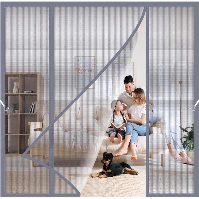 Porte Moustiquaire Magnétique Double Battant 270x230cm Très Dense Aimantée Rideau Anti Mouches et es Fermeture Automatique Sans 