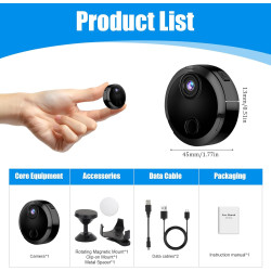 Mini Caméra de Surveillance WiFi 1080P Intérieur, Camera Intérieur et Extérieur sans Fil avec 2.4GHz WiFi, Vision Nocturne et Dé