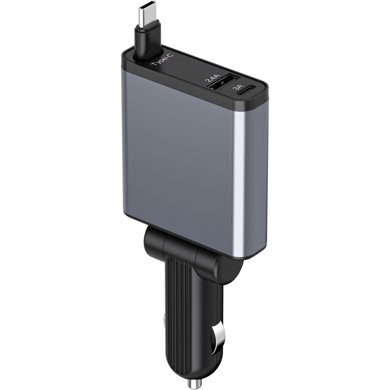 Thlevel 51W Chargeur de Voiture Rétractables USB C Aumen-Cigare avec Rétractables Câble 3 in 1 pour 12V/24V Caravane Camping-Car