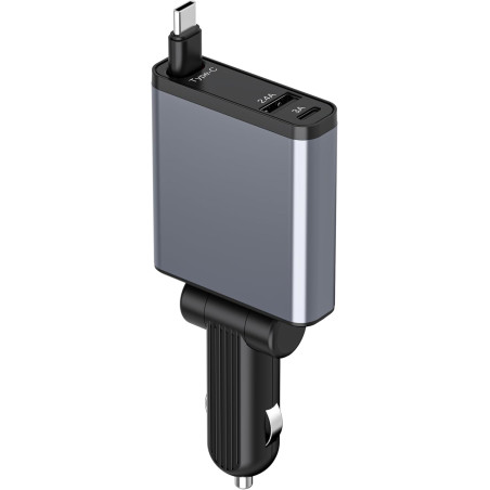 Thlevel 51W Chargeur de Voiture Rétractables USB C Aumen-Cigare avec Rétractables Câble 3 in 1 pour 12V/24V Caravane Camping-Car
