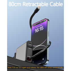 Thlevel 51W Chargeur de Voiture Rétractables USB C Aumen-Cigare avec Rétractables Câble 3 in 1 pour 12V/24V Caravane Camping-Car