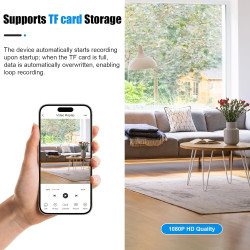 Mini Caméra de Surveillance WiFi 1080P Intérieur, Camera Intérieur et Extérieur sans Fil avec 2.4GHz WiFi, Vision Nocturne et Dé
