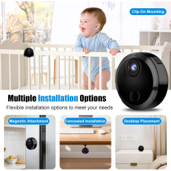 Mini Caméra de Surveillance WiFi 1080P Intérieur, Camera Intérieur et Extérieur sans Fil avec 2.4GHz WiFi, Vision Nocturne et Dé