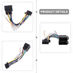 Câble adaptateur ISO 16 broches pour autoradio Pioneer DEH/MVH, câblage de 185 mm avec cuivre étamé, noir, câble de connexion et